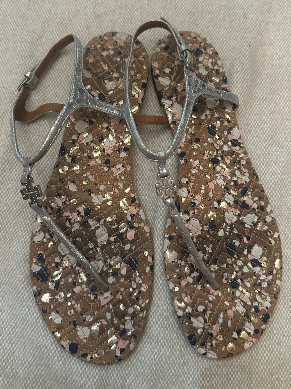 Tory Burch Metallic Silver Miller Cork Sandals Size 9.5